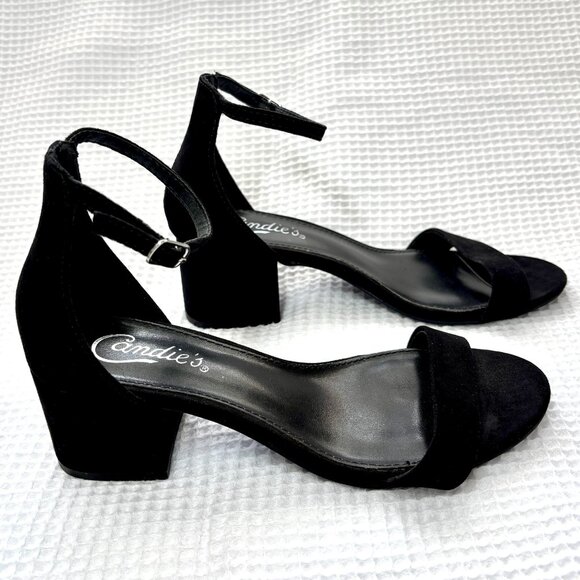 Candie's Black Faux Suede Block Heel Adjustable Ankle Strap 2 Inch Heels Shoes 6 - Picture 7 of 11
